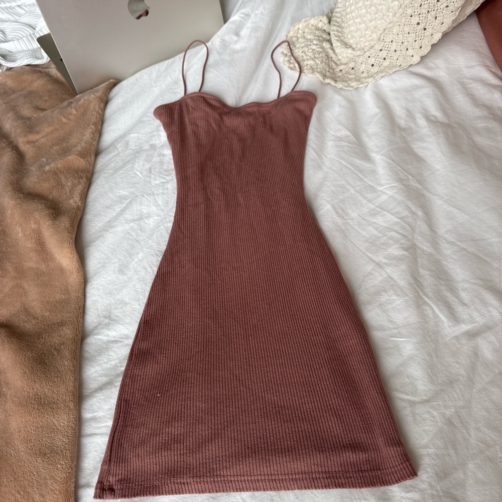 Windsor Ribbed Spaghetti Strap Mini Dress - Dusty Rose